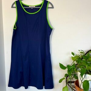 Vintage Sleeveless Blue & Lime Green Retro Tennis Dress Size 2X